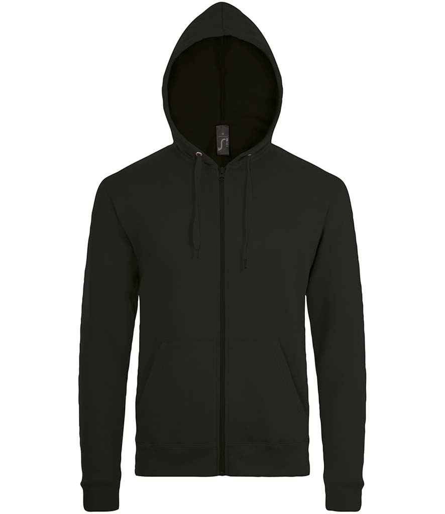 SOL'S Stone Zip Hooded Sweatshirt in Black by SOL'S — Custom branded clothing by Print Press, featuring premium embroidery produced in our specialist print lab in the UK.