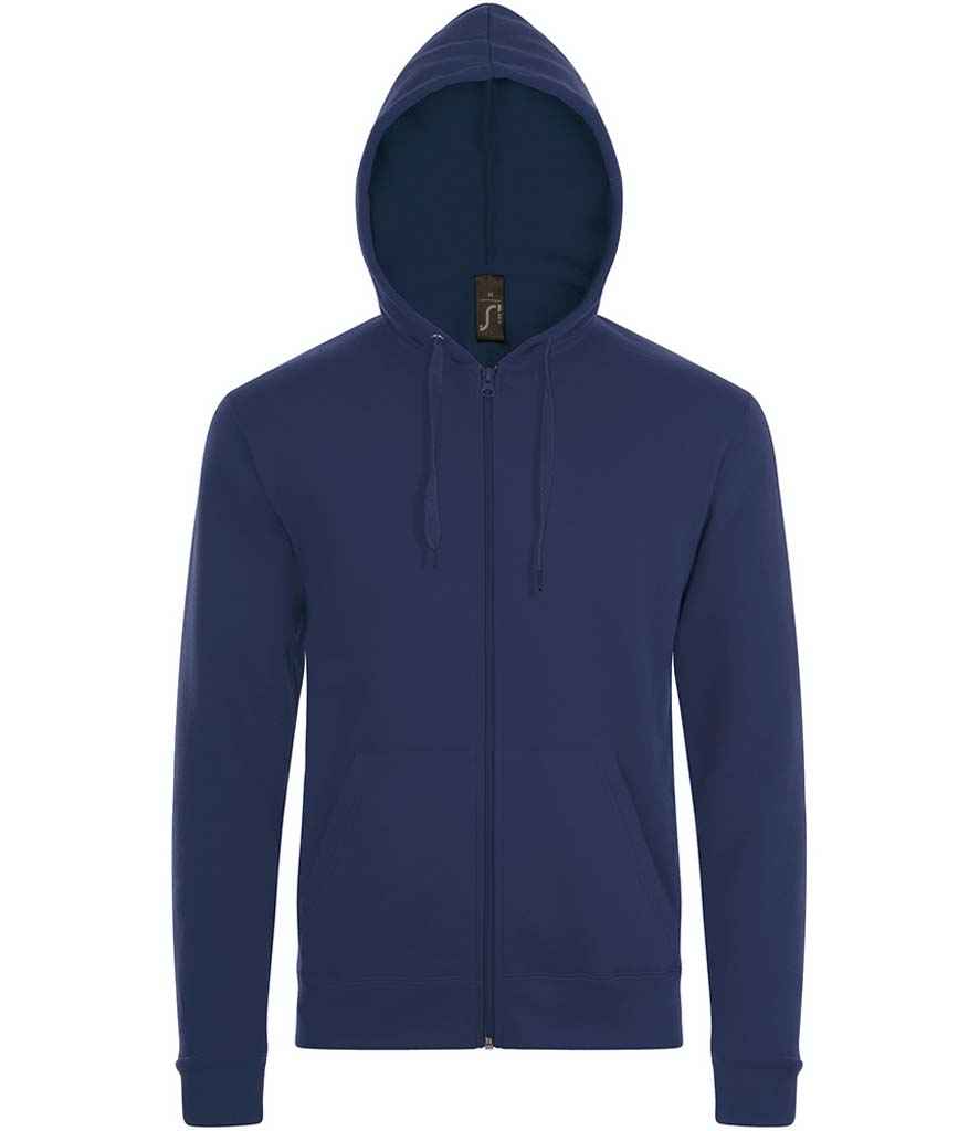 SOL'S Stone Zip Hooded Sweatshirt in French Navy by SOL'S — Custom branded clothing by Print Press, featuring premium embroidery produced in our specialist print lab in the UK.