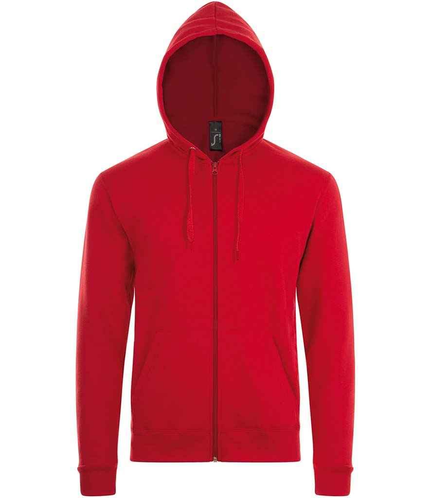 SOL'S Stone Zip Hooded Sweatshirt in Red by SOL'S — Custom branded clothing by Print Press, featuring premium embroidery produced in our specialist print lab in the UK.