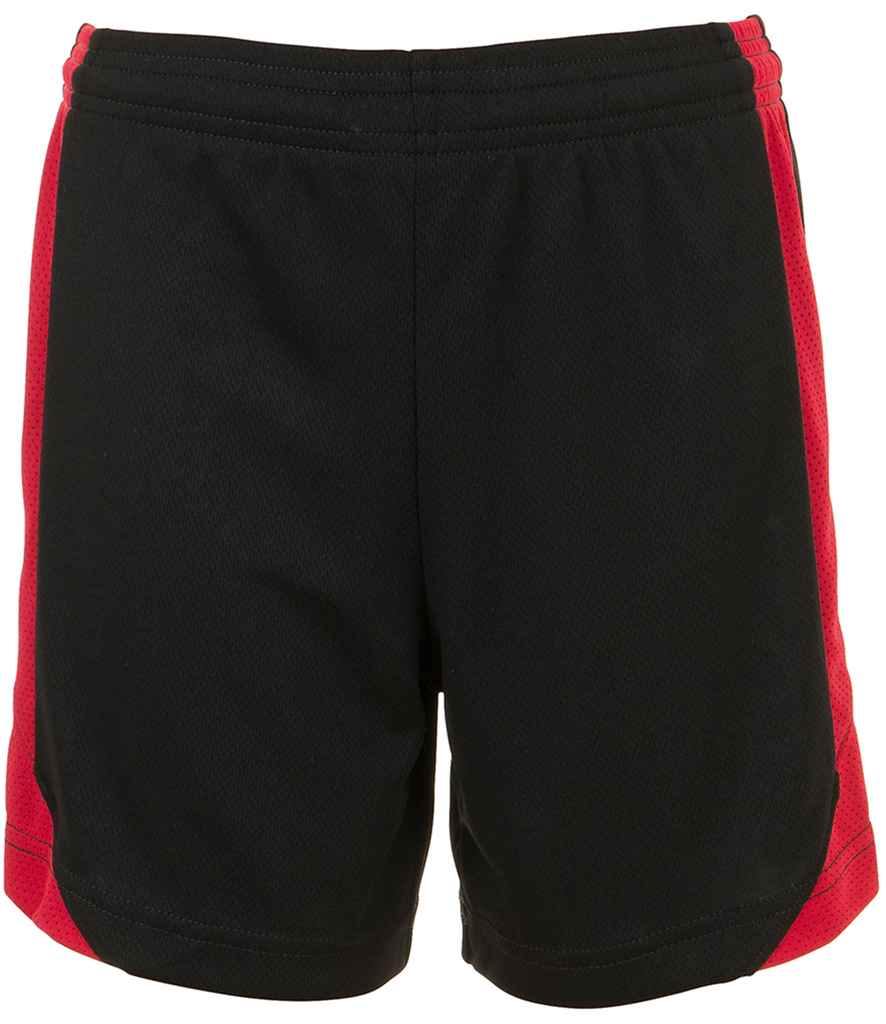 SOL'S Kids Olimpico Shorts in Black Red by SOL'S — Custom branded clothing by Print Press, featuring premium embroidery produced in our specialist print lab in the UK.