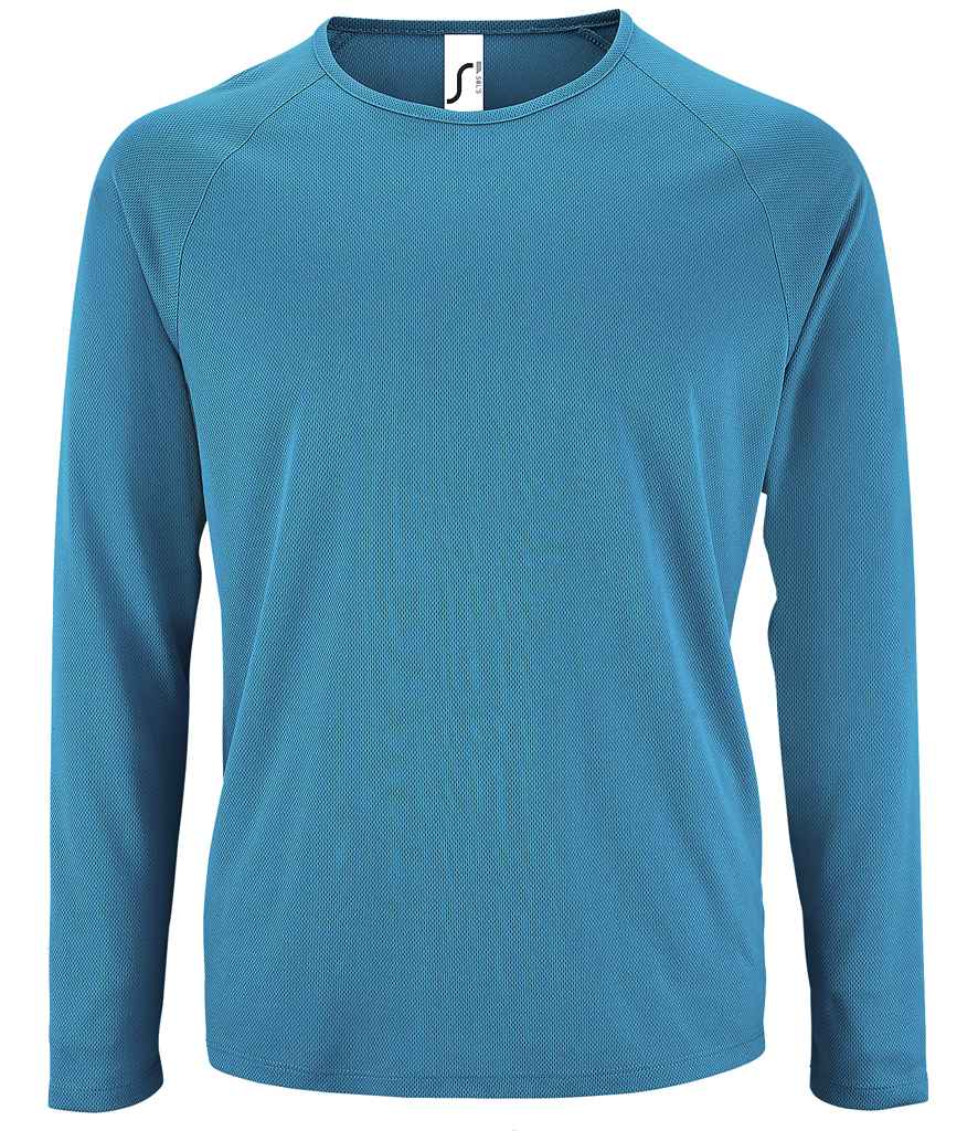 SOL'S Sporty Long Sleeve Performance T-Shirt in Aqua by SOL'S — Custom branded clothing by Print Press, featuring premium embroidery produced in our specialist print lab in the UK.