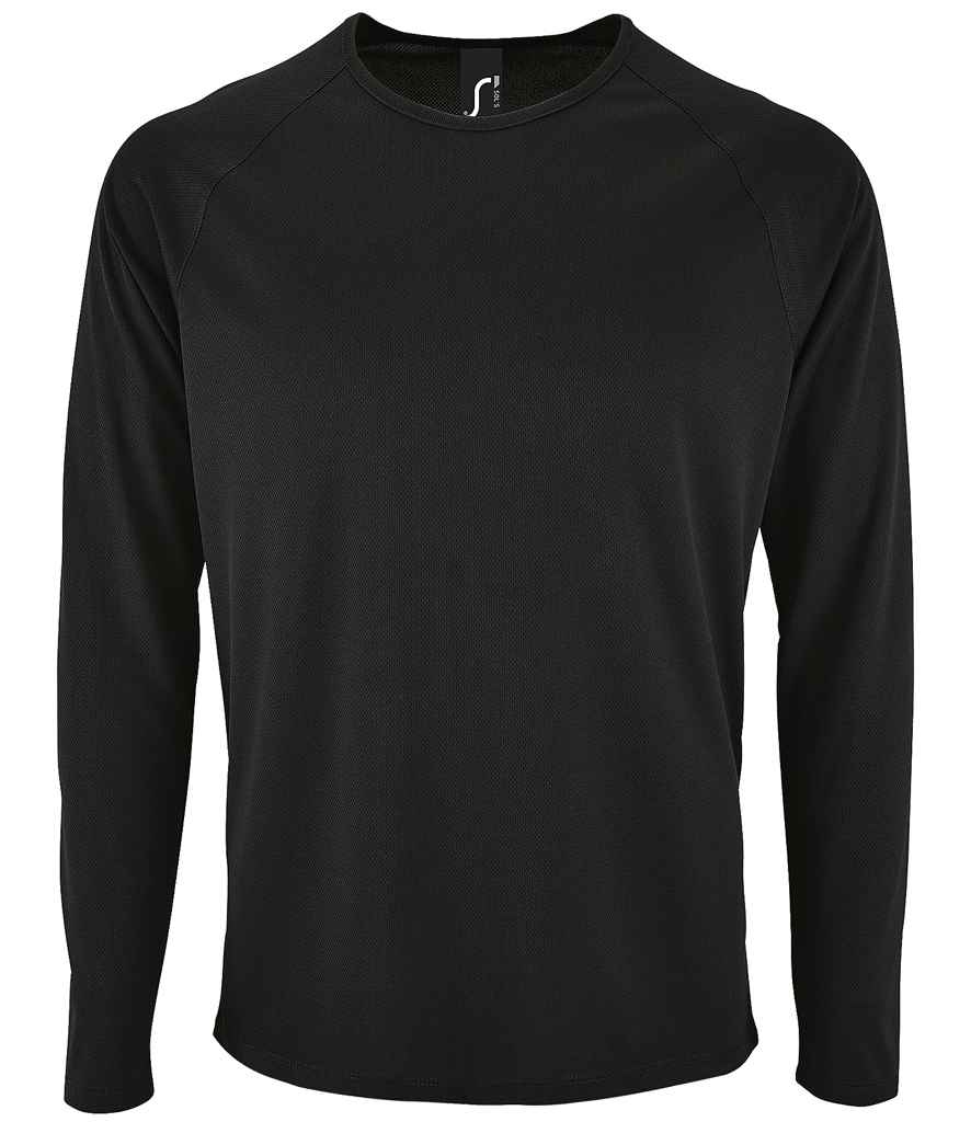 SOL'S Sporty Long Sleeve Performance T-Shirt in Black by SOL'S — Custom branded clothing by Print Press, featuring premium embroidery produced in our specialist print lab in the UK.