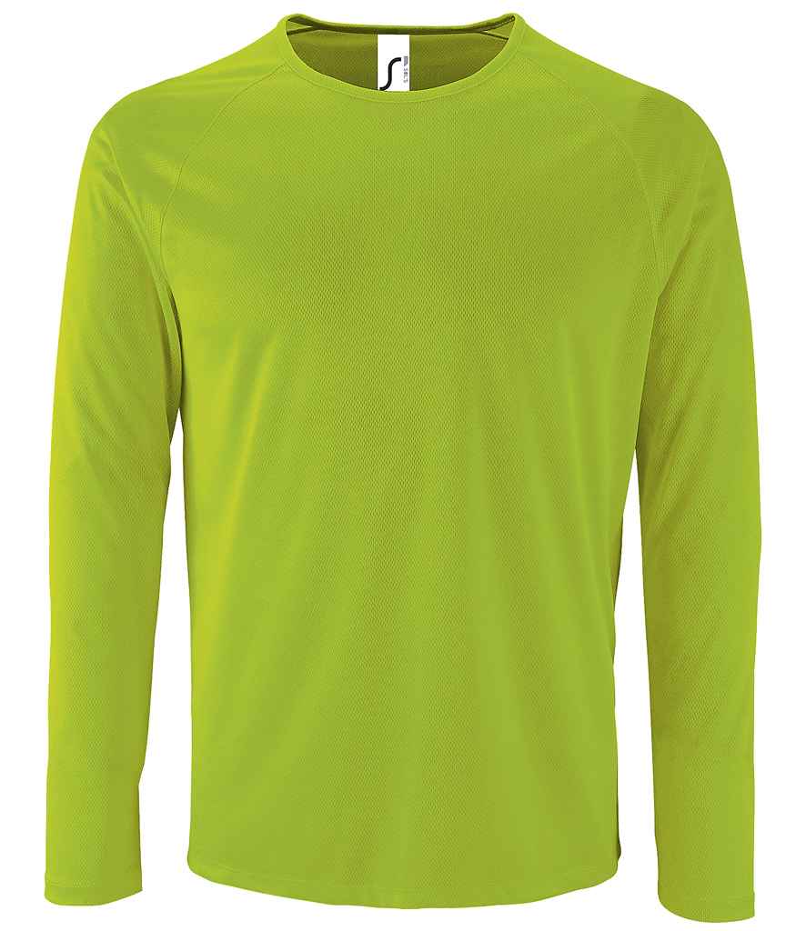 SOL'S Sporty Long Sleeve Performance T-Shirt in Neon Green by SOL'S — Custom branded clothing by Print Press, featuring premium embroidery produced in our specialist print lab in the UK.