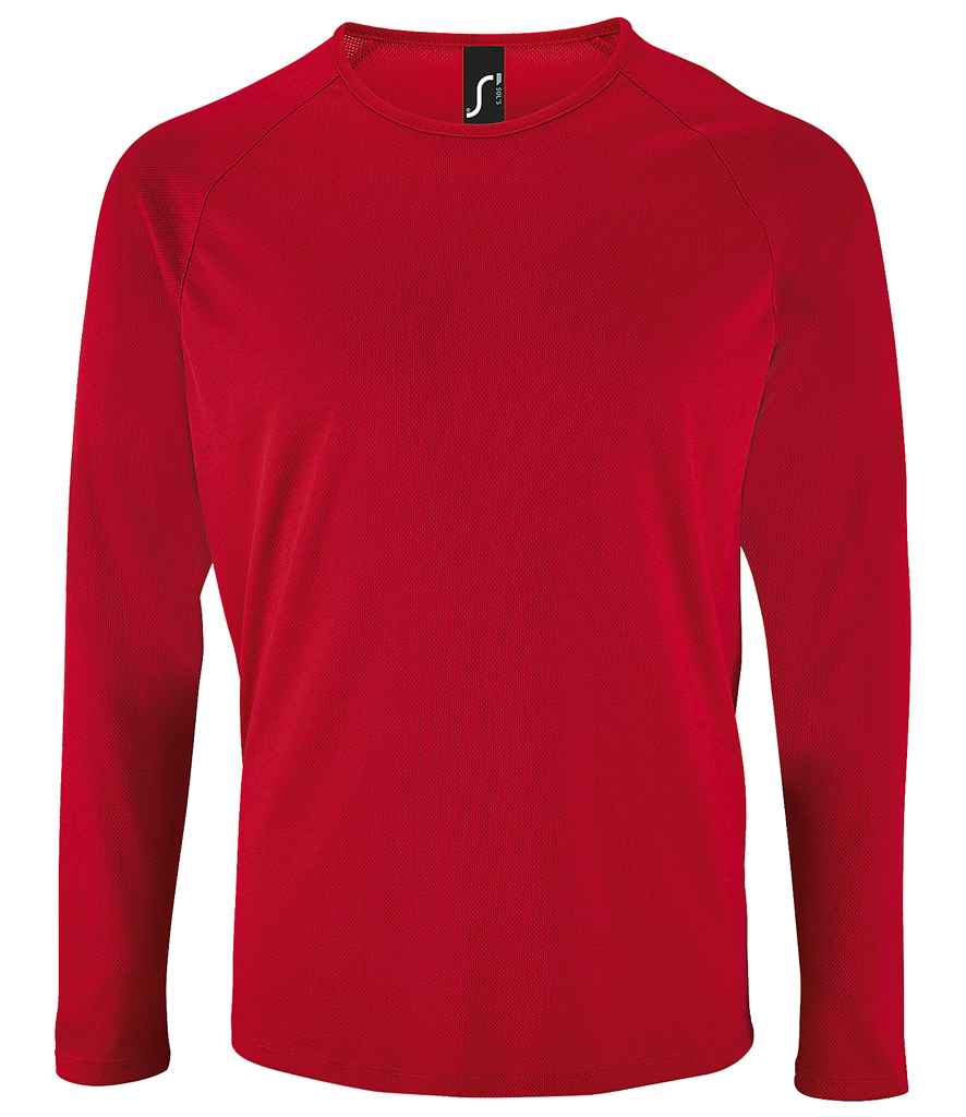 SOL'S Sporty Long Sleeve Performance T-Shirt in Red by SOL'S — Custom branded clothing by Print Press, featuring premium embroidery produced in our specialist print lab in the UK.