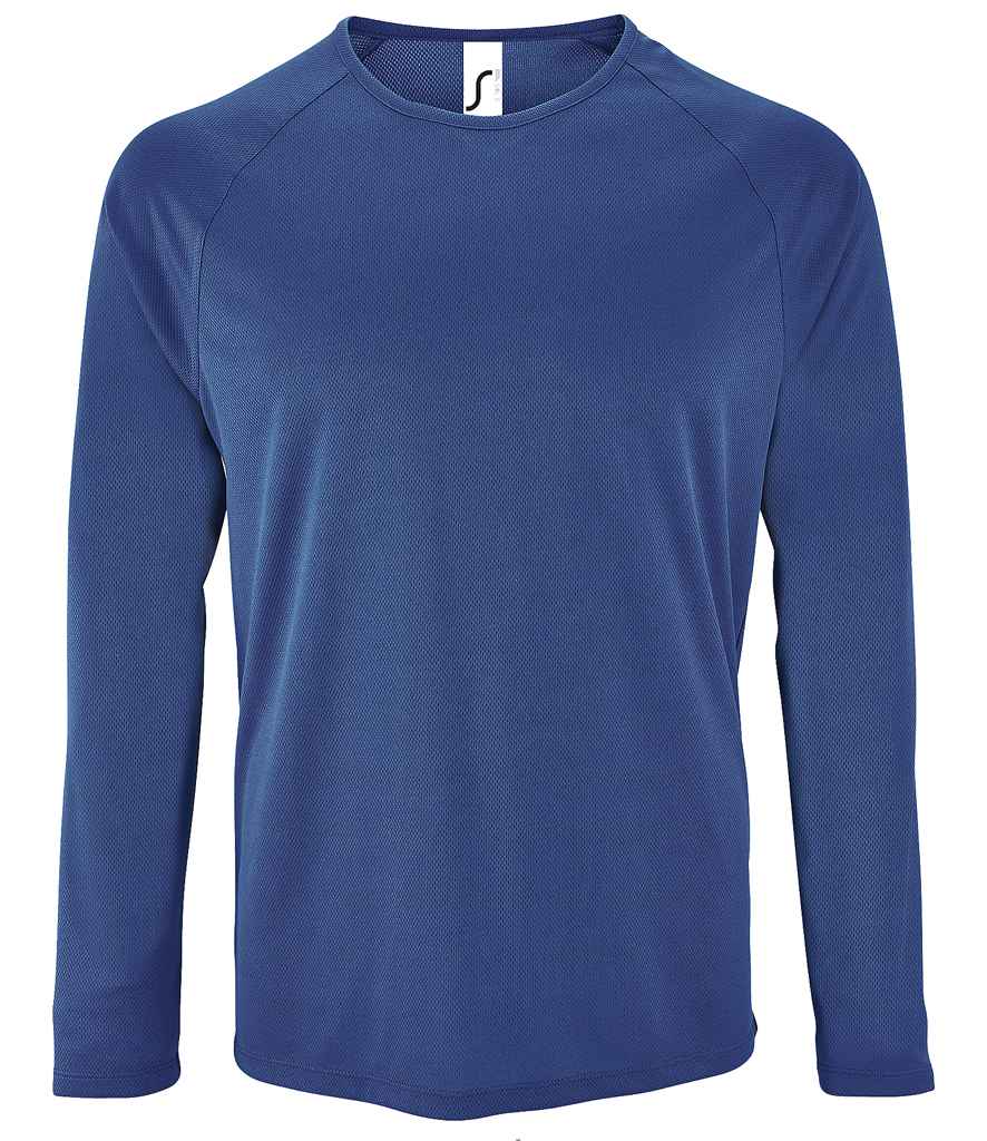 SOL'S Sporty Long Sleeve Performance T-Shirt in Royal Blue by SOL'S — Custom branded clothing by Print Press, featuring premium embroidery produced in our specialist print lab in the UK.