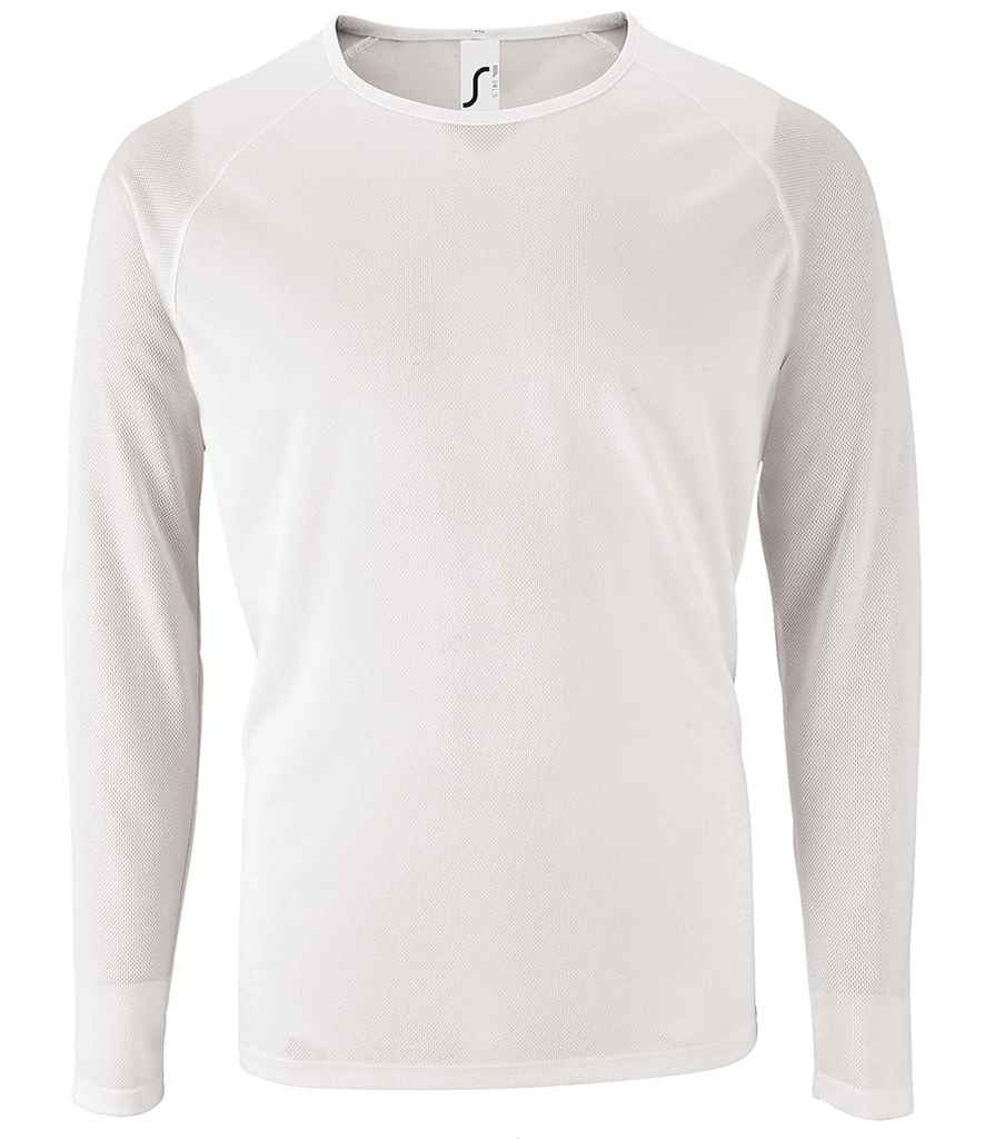 SOL'S Sporty Long Sleeve Performance T-Shirt in White by SOL'S — Custom branded clothing by Print Press, featuring premium embroidery produced in our specialist print lab in the UK.