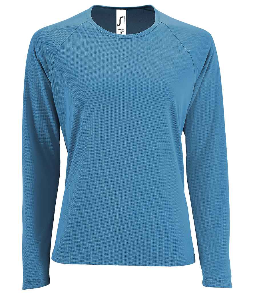 SOL'S Ladies Sporty Long Sleeve Performance T-Shirt in Aqua by SOL'S — Custom branded clothing by Print Press, featuring premium embroidery produced in our specialist print lab in the UK.
