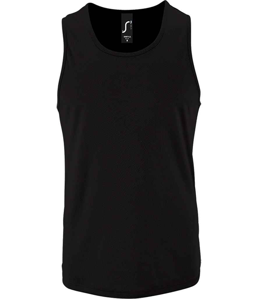 SOL'S Sporty Performance Tank Top in Black by SOL'S — Custom branded clothing by Print Press, featuring premium embroidery produced in our specialist print lab in the UK.