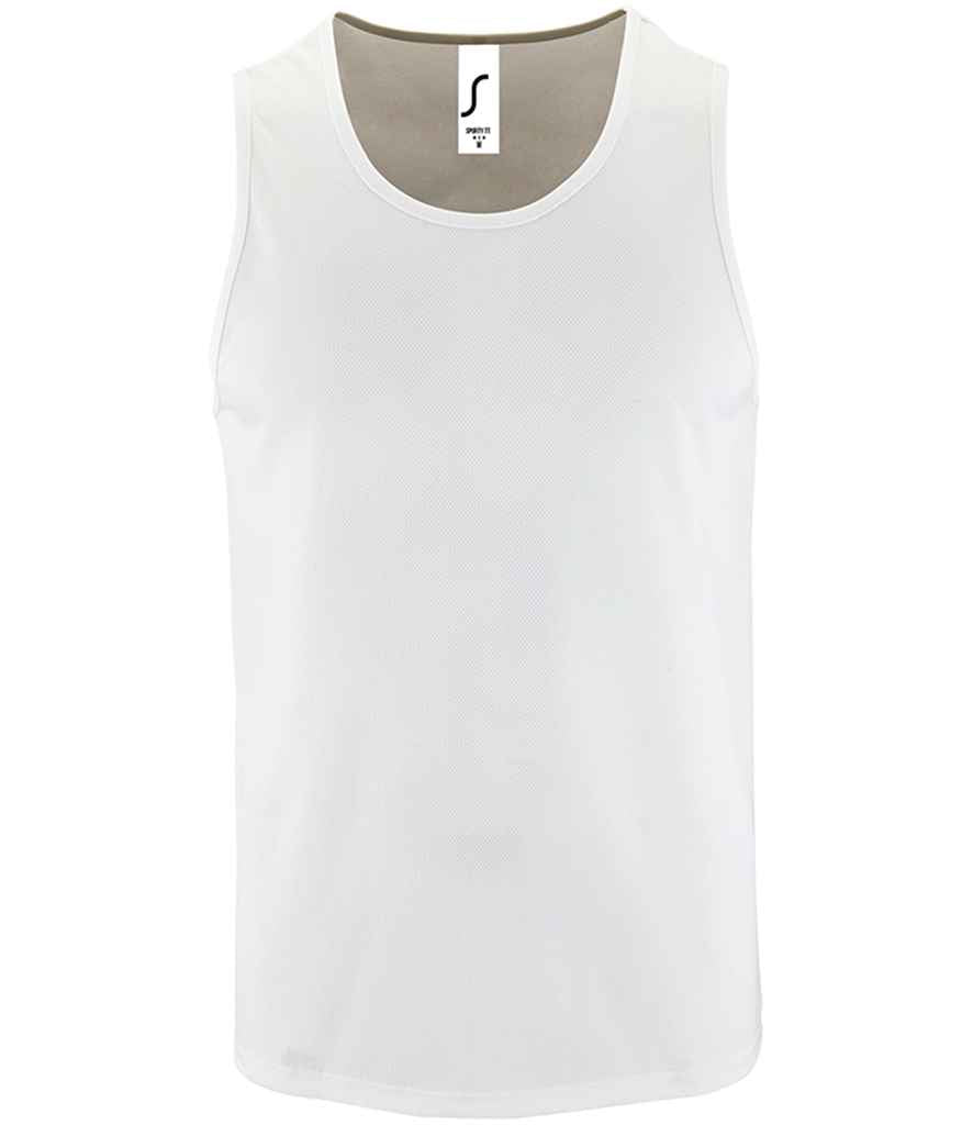 SOL'S Sporty Performance Tank Top in White by SOL'S — Custom branded clothing by Print Press, featuring premium embroidery produced in our specialist print lab in the UK.