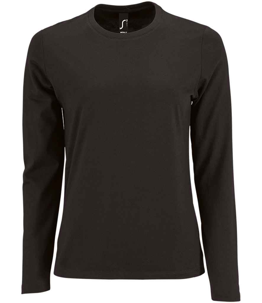 SOL'S Ladies Imperial Long Sleeve T-Shirt in Deep Black by SOL'S — Custom branded clothing by Print Press, featuring premium embroidery produced in our specialist print lab in the UK.