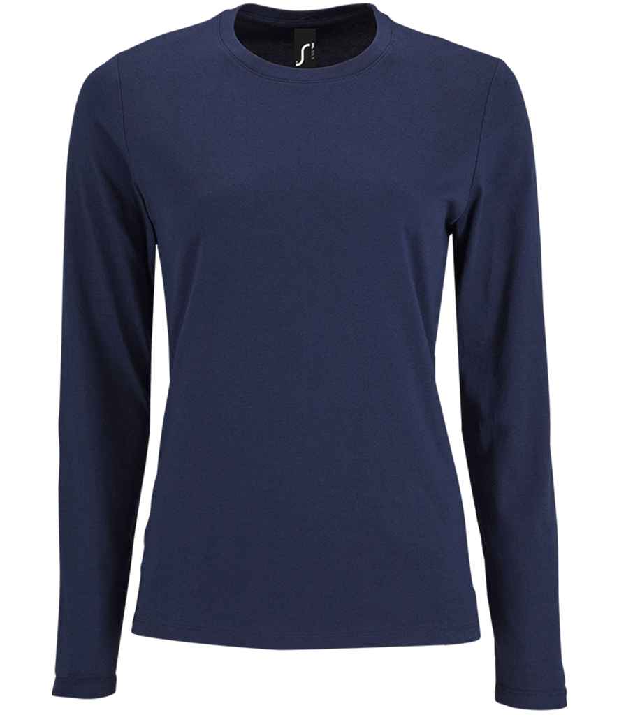 SOL'S Ladies Imperial Long Sleeve T-Shirt in French Navy by SOL'S — Custom branded clothing by Print Press, featuring premium embroidery produced in our specialist print lab in the UK.