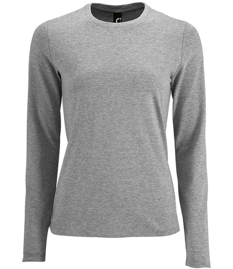 SOL'S Ladies Imperial Long Sleeve T-Shirt in Grey Marl by SOL'S — Custom branded clothing by Print Press, featuring premium embroidery produced in our specialist print lab in the UK.