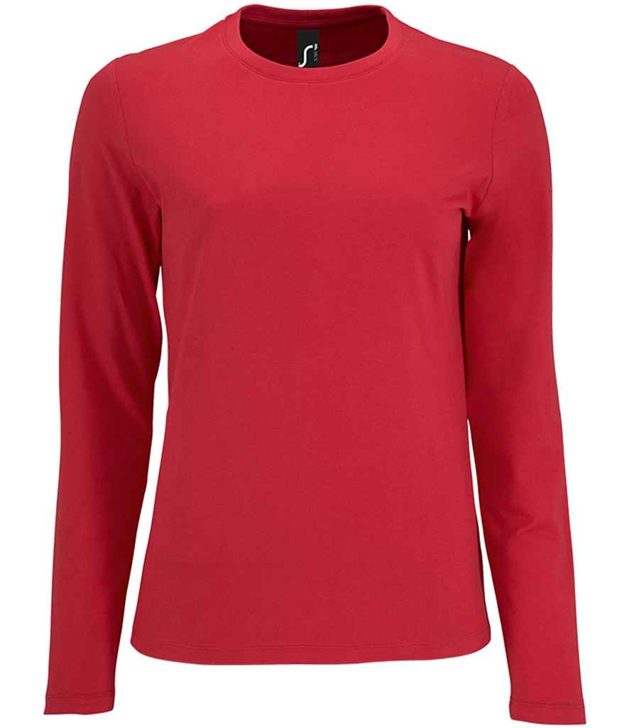 SOL'S Ladies Imperial Long Sleeve T-Shirt in Red by SOL'S — Custom branded clothing by Print Press, featuring premium embroidery produced in our specialist print lab in the UK.