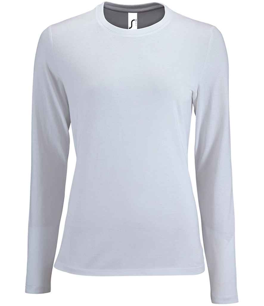 SOL'S Ladies Imperial Long Sleeve T-Shirt in White by SOL'S — Custom branded clothing by Print Press, featuring premium embroidery produced in our specialist print lab in the UK.