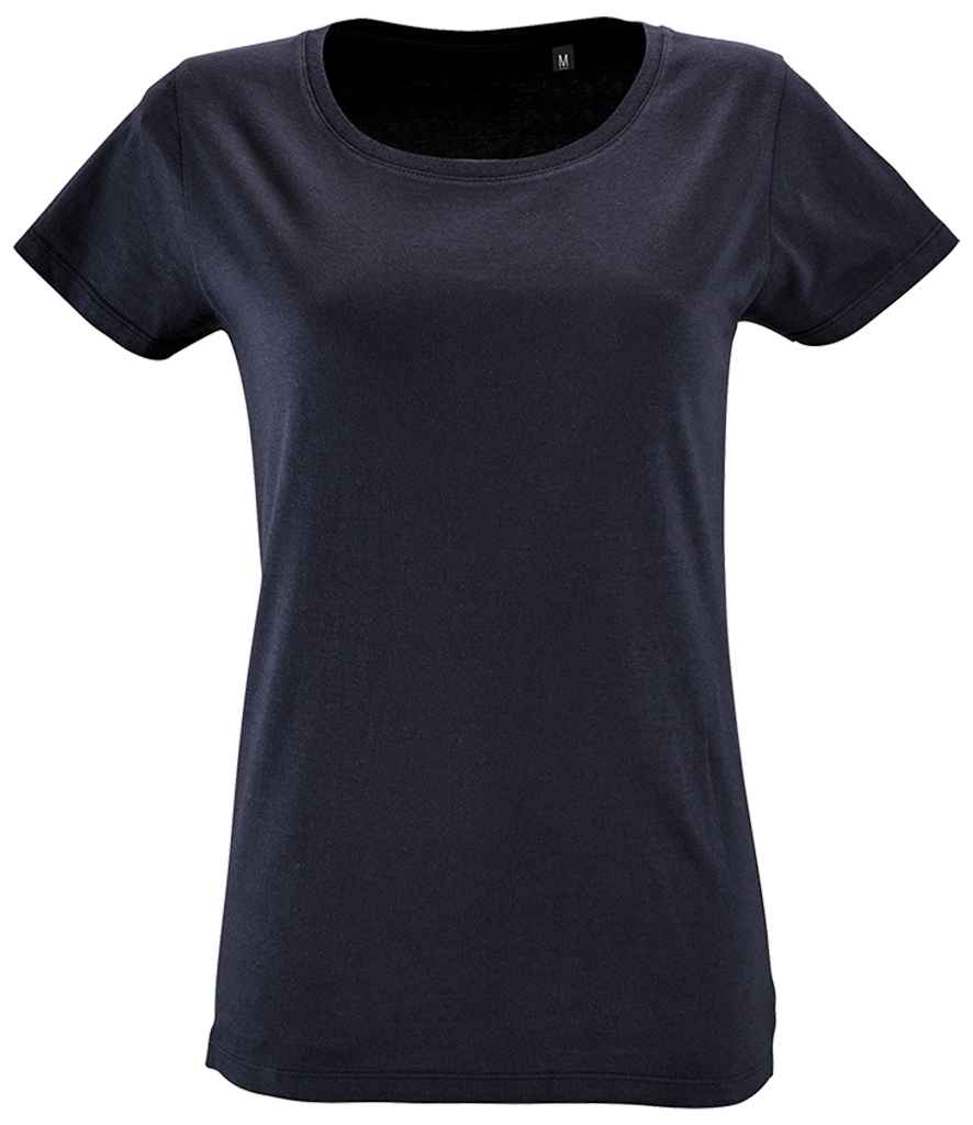 SOL'S Ladies Milo Organic T-Shirt in French Navy by SOL'S — Custom branded clothing by Print Press, featuring premium embroidery produced in our specialist print lab in the UK.