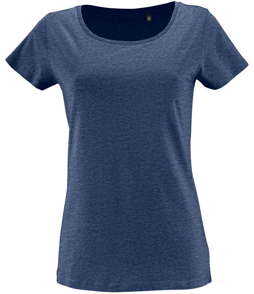 SOL'S Ladies Milo Organic T-Shirt in Heather Denim by SOL'S — Custom branded clothing by Print Press, featuring premium embroidery produced in our specialist print lab in the UK.