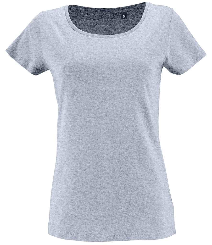 SOL'S Ladies Milo Organic T-Shirt in Heather Sky by SOL'S — Custom branded clothing by Print Press, featuring premium embroidery produced in our specialist print lab in the UK.