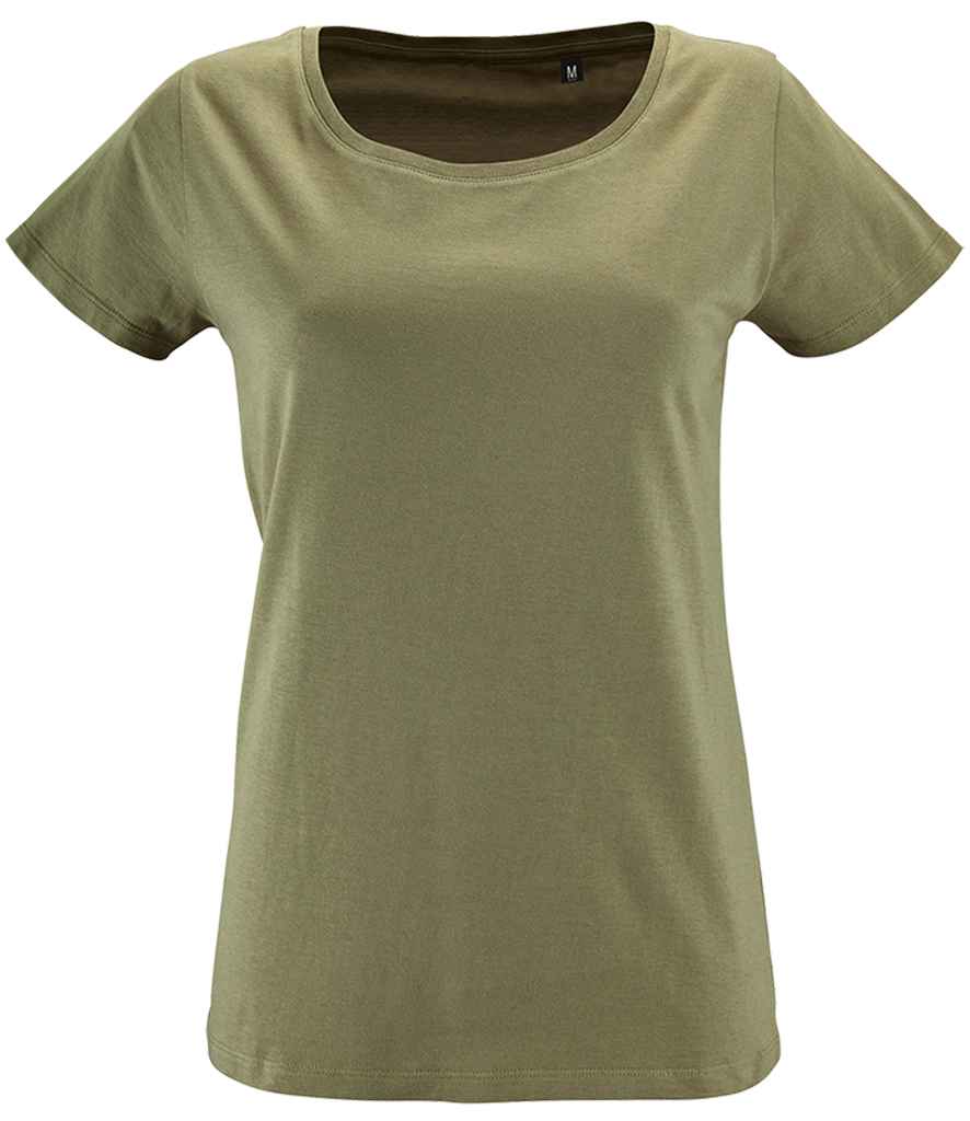 SOL'S Ladies Milo Organic T-Shirt in Khaki by SOL'S — Custom branded clothing by Print Press, featuring premium embroidery produced in our specialist print lab in the UK.