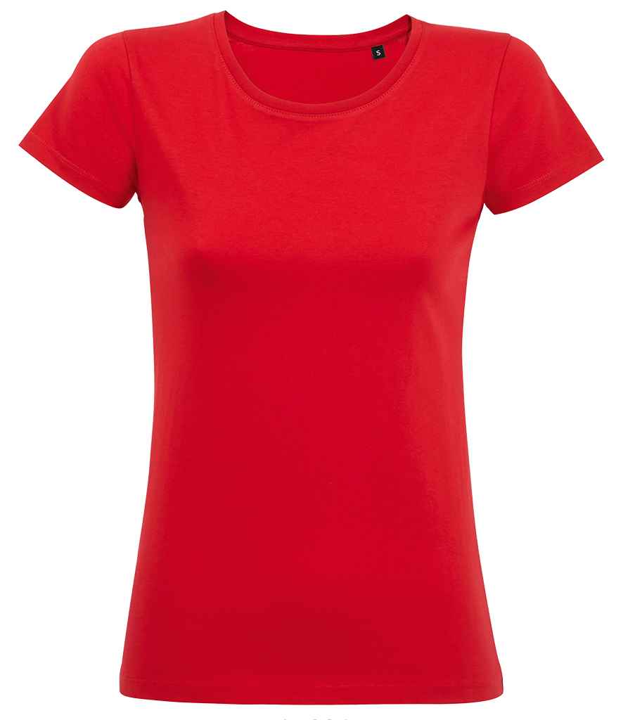 SOL'S Ladies Milo Organic T-Shirt in Red by SOL'S — Custom branded clothing by Print Press, featuring premium embroidery produced in our specialist print lab in the UK.