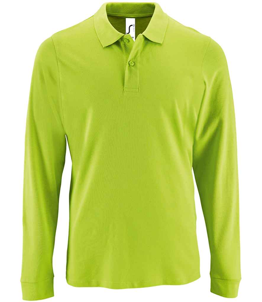 SOL'S Perfect Long Sleeve Piqué Polo Shirt in Apple Green by SOL'S — Custom branded clothing by Print Press, featuring premium embroidery produced in our specialist print lab in the UK.