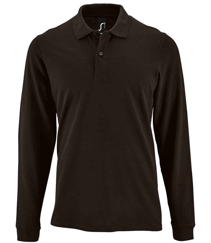 SOL'S Perfect Long Sleeve Piqué Polo Shirt in Black by SOL'S — Custom branded clothing by Print Press, featuring premium embroidery produced in our specialist print lab in the UK.