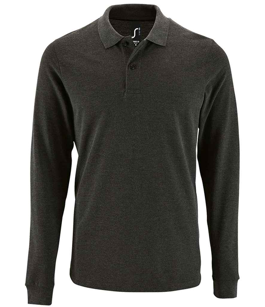 SOL'S Perfect Long Sleeve Piqué Polo Shirt in Charcoal Marl by SOL'S — Custom branded clothing by Print Press, featuring premium embroidery produced in our specialist print lab in the UK.