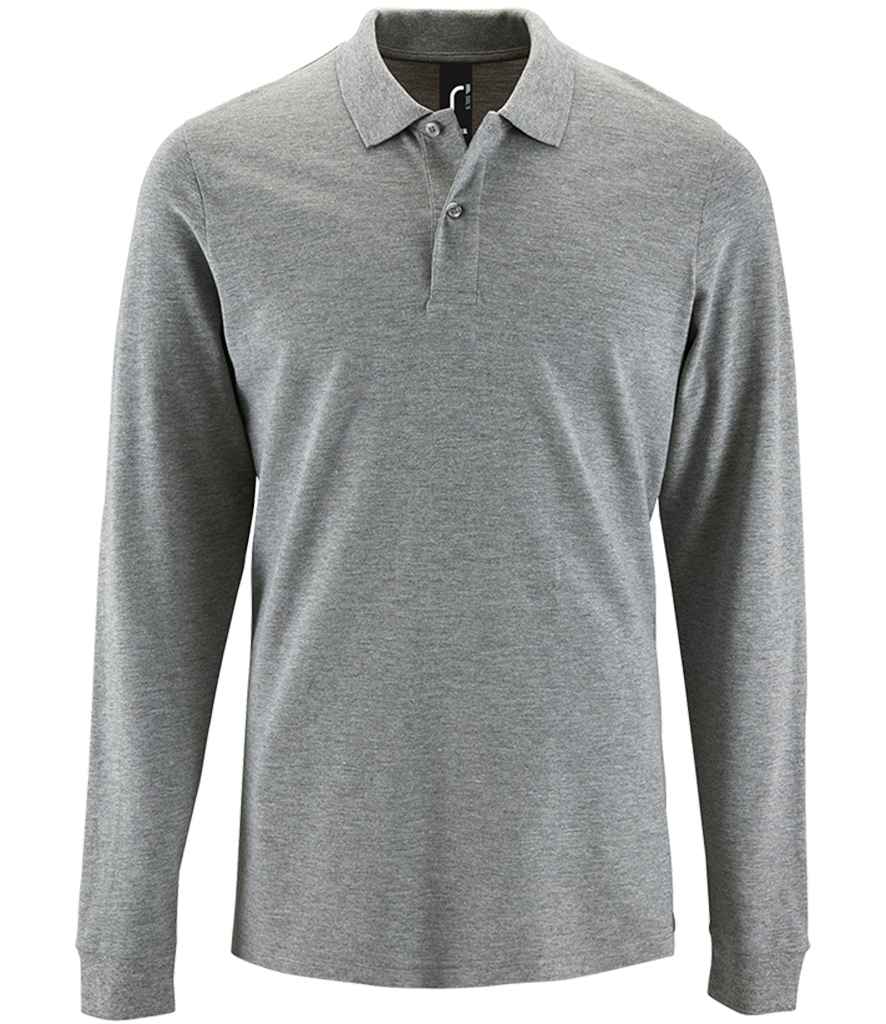 SOL'S Perfect Long Sleeve Piqué Polo Shirt in Grey Marl by SOL'S — Custom branded clothing by Print Press, featuring premium embroidery produced in our specialist print lab in the UK.