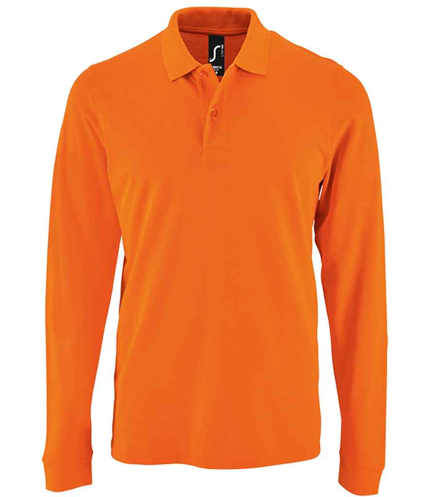 SOL'S Perfect Long Sleeve Piqué Polo Shirt in Orange by SOL'S — Custom branded clothing by Print Press, featuring premium embroidery produced in our specialist print lab in the UK.