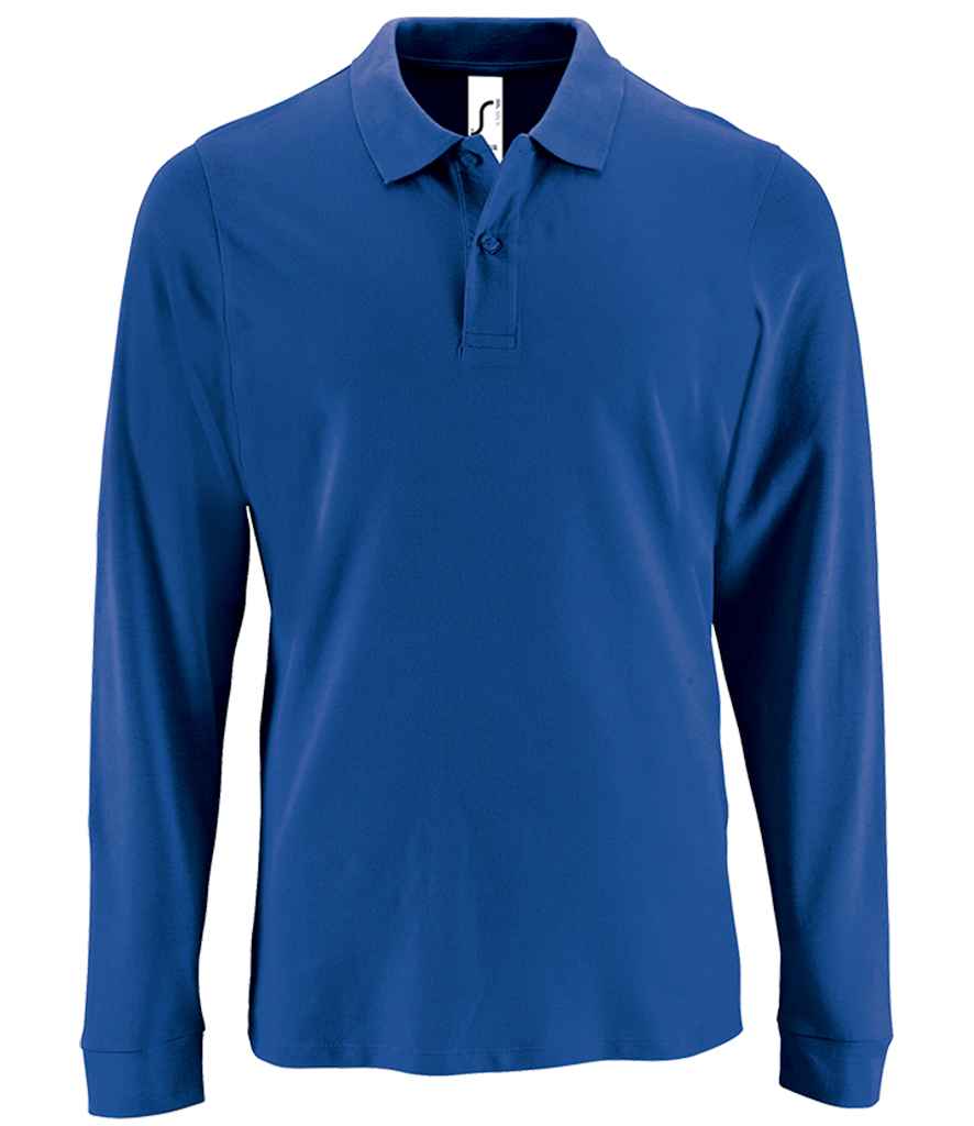 SOL'S Perfect Long Sleeve Piqué Polo Shirt in Royal Blue by SOL'S — Custom branded clothing by Print Press, featuring premium embroidery produced in our specialist print lab in the UK.