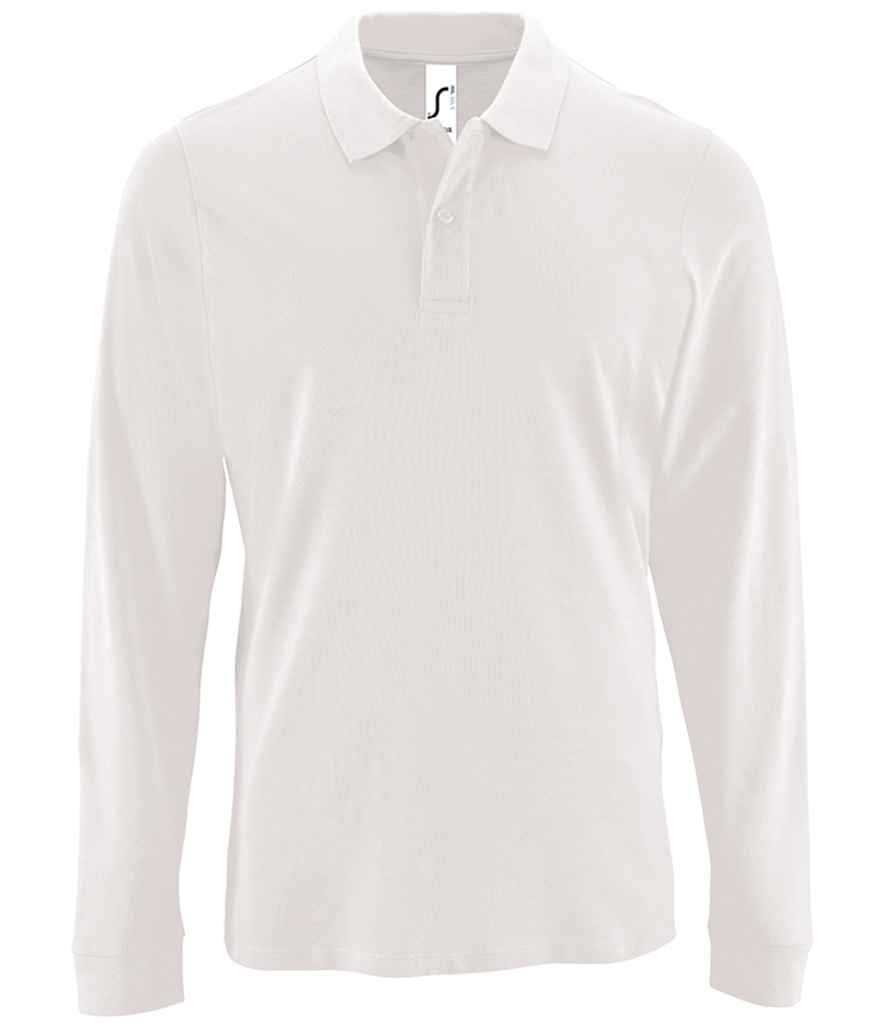 SOL'S Perfect Long Sleeve Piqué Polo Shirt in White by SOL'S — Custom branded clothing by Print Press, featuring premium embroidery produced in our specialist print lab in the UK.