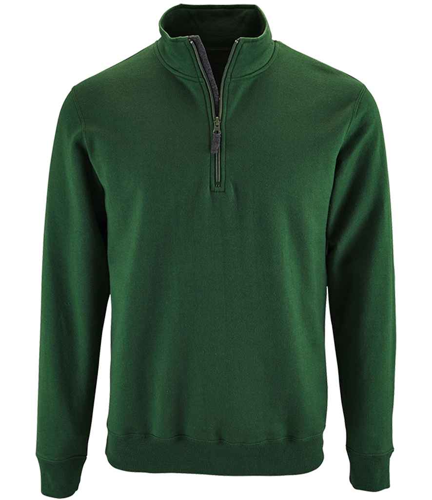 SOL'S Stan Contrast Zip Neck Sweatshirt in Bottle Green by SOL'S — Custom branded clothing by Print Press, featuring premium embroidery produced in our specialist print lab in the UK.