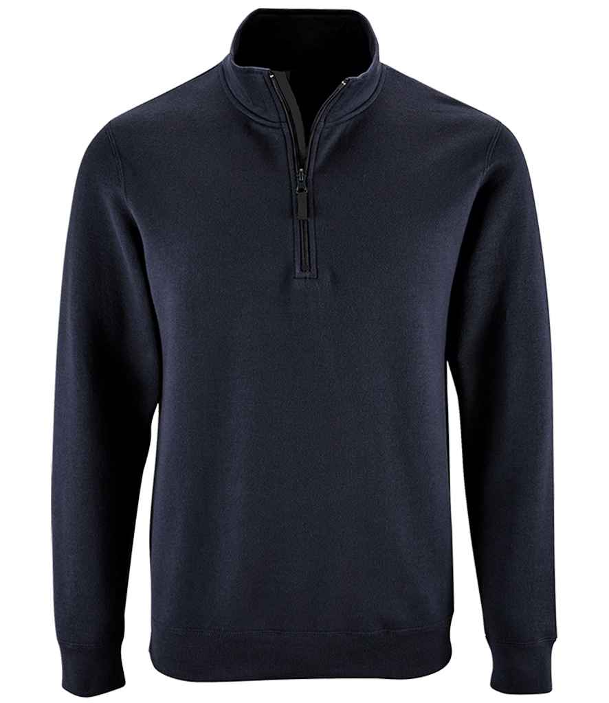 SOL'S Stan Contrast Zip Neck Sweatshirt in French Navy by SOL'S — Custom branded clothing by Print Press, featuring premium embroidery produced in our specialist print lab in the UK.