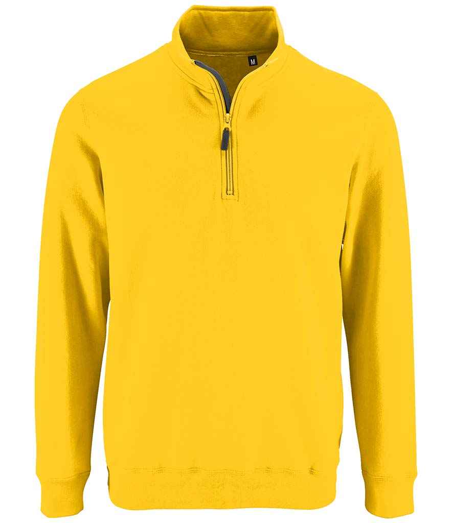 SOL'S Stan Contrast Zip Neck Sweatshirt in Gold by SOL'S — Custom branded clothing by Print Press, featuring premium embroidery produced in our specialist print lab in the UK.