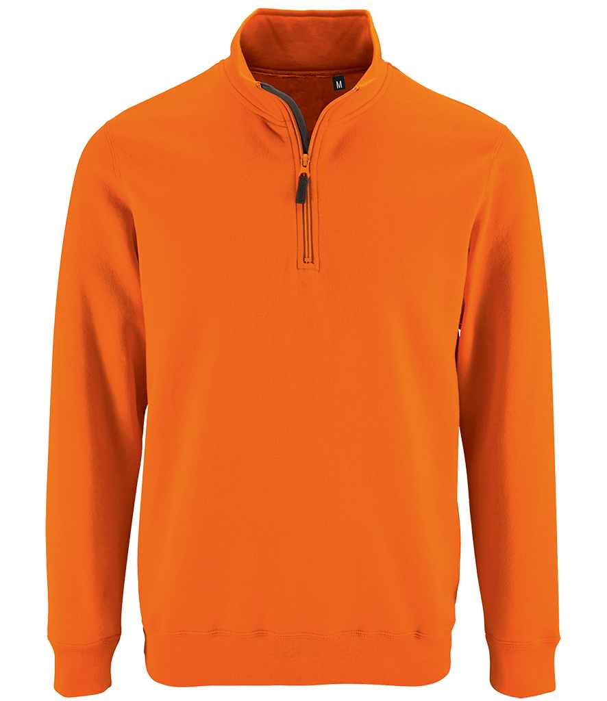 SOL'S Stan Contrast Zip Neck Sweatshirt in Orange by SOL'S — Custom branded clothing by Print Press, featuring premium embroidery produced in our specialist print lab in the UK.