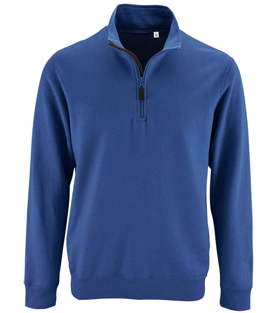 SOL'S Stan Contrast Zip Neck Sweatshirt in Royal Blue by SOL'S — Custom branded clothing by Print Press, featuring premium embroidery produced in our specialist print lab in the UK.