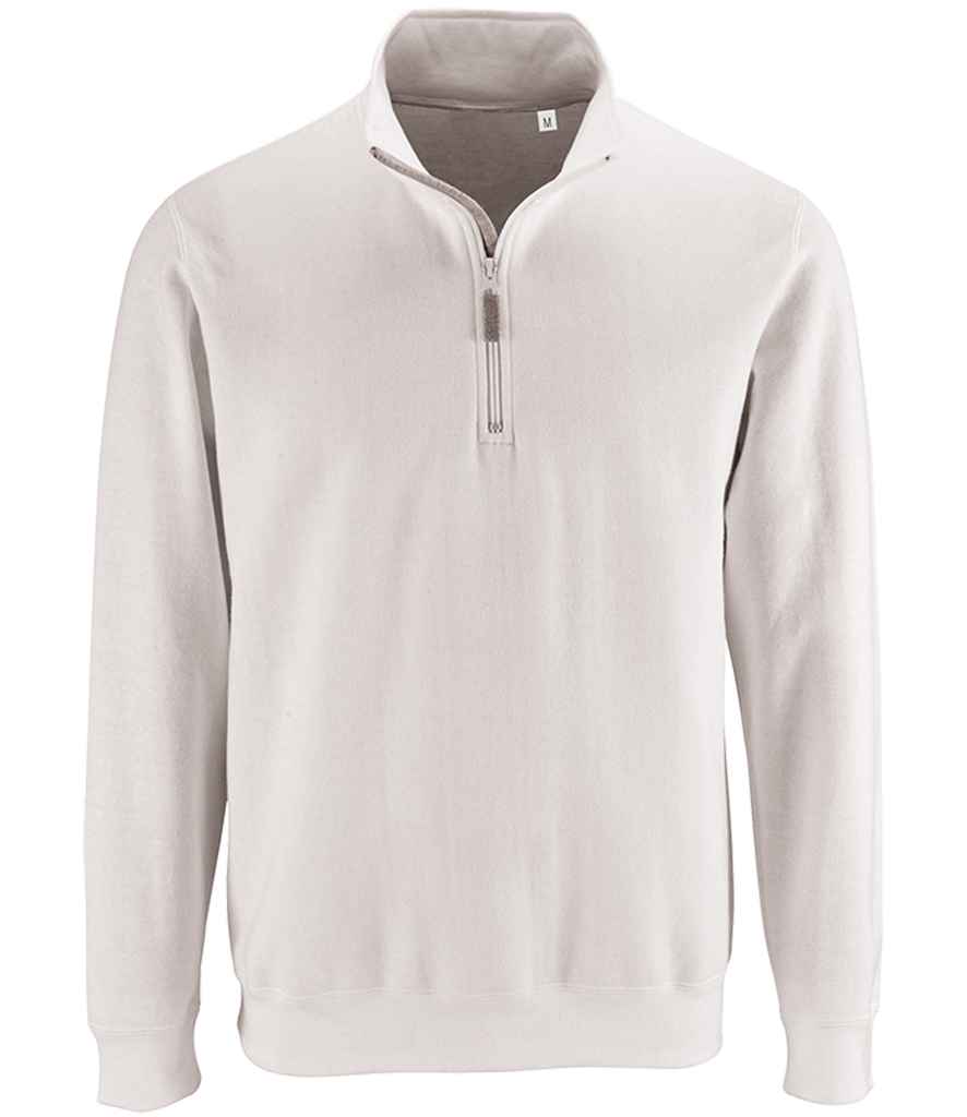 SOL'S Stan Contrast Zip Neck Sweatshirt in White by SOL'S — Custom branded clothing by Print Press, featuring premium embroidery produced in our specialist print lab in the UK.