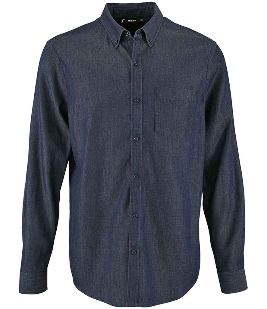 SOL'S Barry Long Sleeve Denim Shirt in Denim Brut by SOL'S — Custom branded clothing by Print Press, featuring premium embroidery produced in our specialist print lab in the UK.