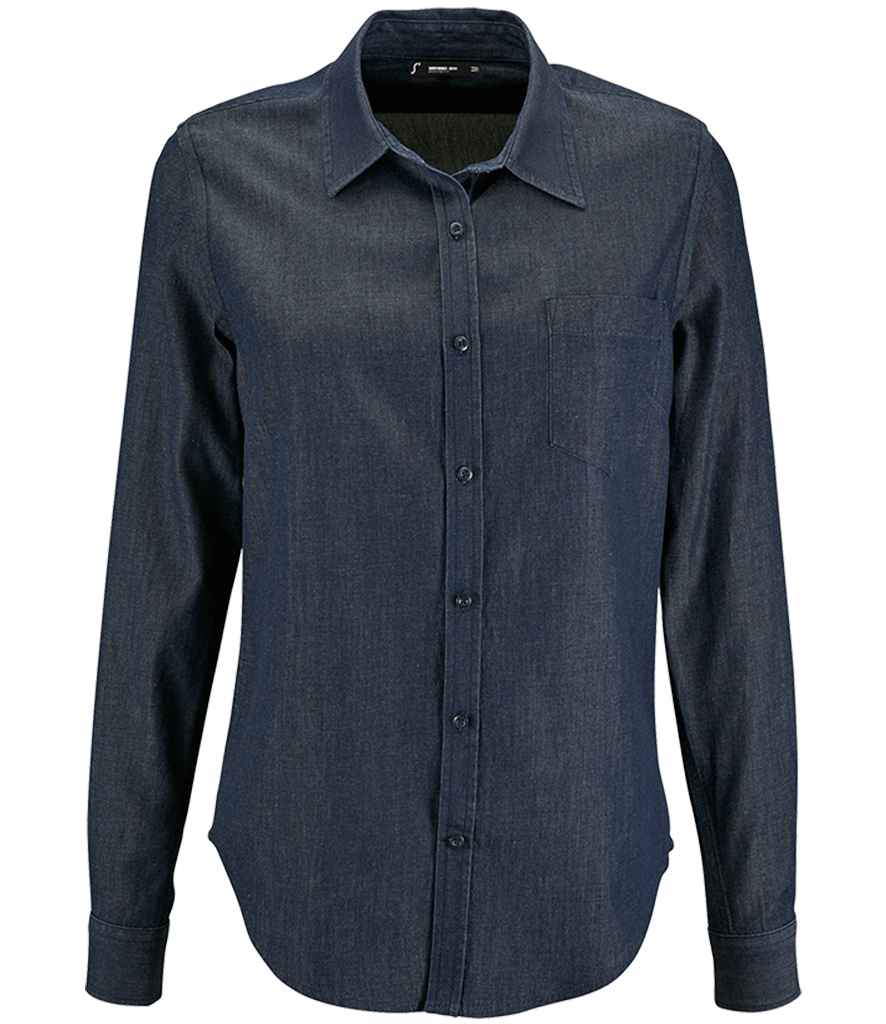 SOL'S Ladies Barry Long Sleeve Denim Shirt in Denim Brut by SOL'S — Custom branded clothing by Print Press, featuring premium embroidery produced in our specialist print lab in the UK.