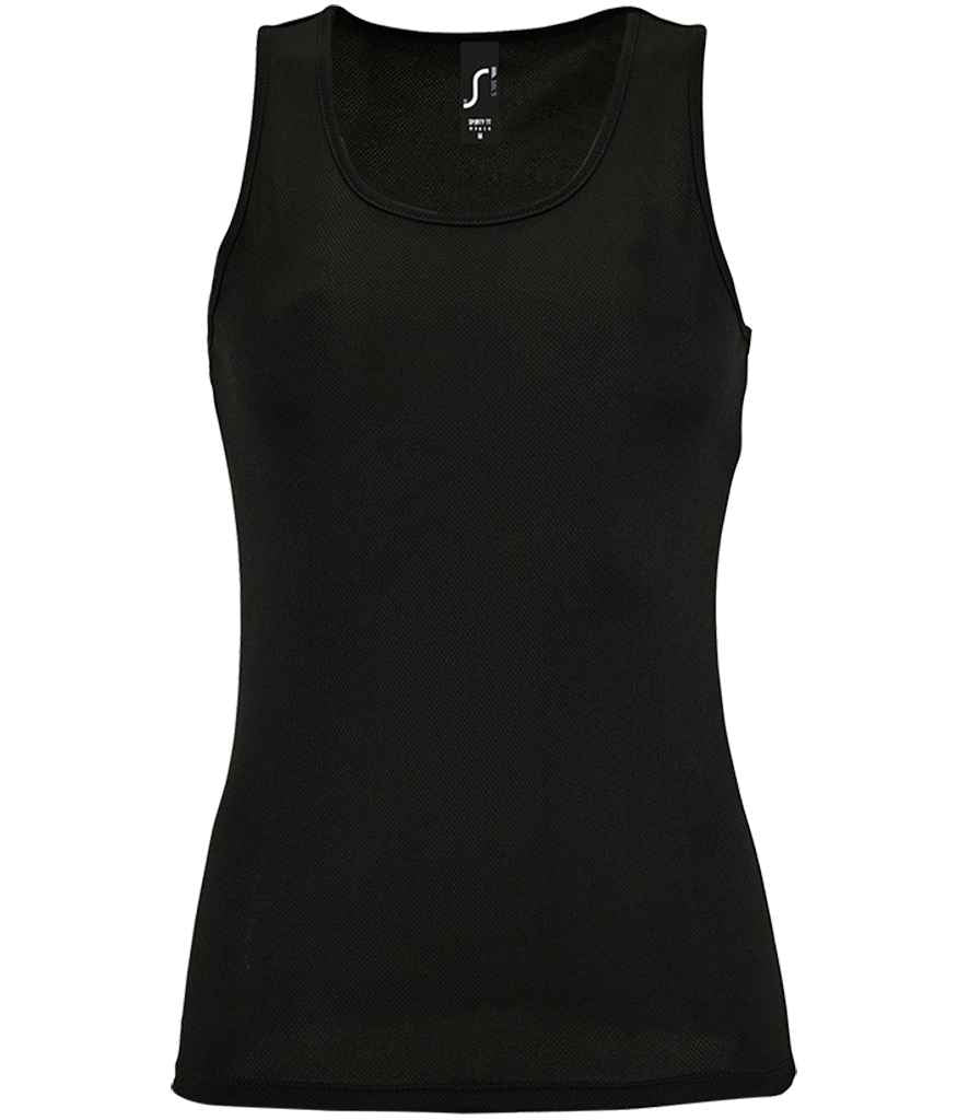 SOL'S Ladies Sporty Performance Tank Top in Black by SOL'S — Custom branded clothing by Print Press, featuring premium embroidery produced in our specialist print lab in the UK.