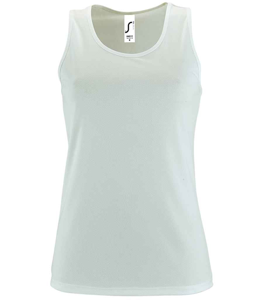 SOL'S Ladies Sporty Performance Tank Top in White by SOL'S — Custom branded clothing by Print Press, featuring premium embroidery produced in our specialist print lab in the UK.