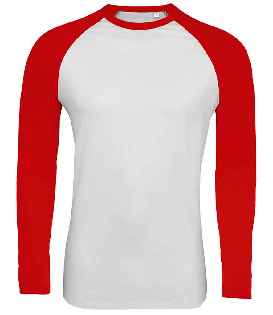 SOL'S Funky Contrast Long Sleeve T-Shirt in White Red by SOL'S — Custom branded clothing by Print Press, featuring premium embroidery produced in our specialist print lab in the UK.