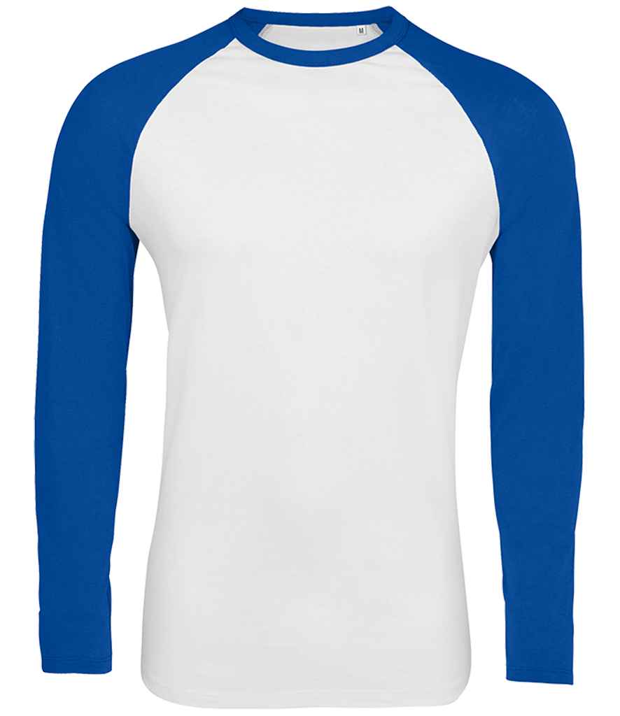 SOL'S Funky Contrast Long Sleeve T-Shirt in White Royal Blue by SOL'S — Custom branded clothing by Print Press, featuring premium embroidery produced in our specialist print lab in the UK.