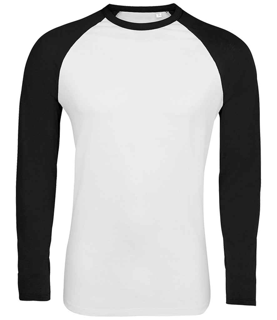 SOL'S Funky Contrast Long Sleeve T-Shirt in White Deep Black by SOL'S — Custom branded clothing by Print Press, featuring premium embroidery produced in our specialist print lab in the UK.