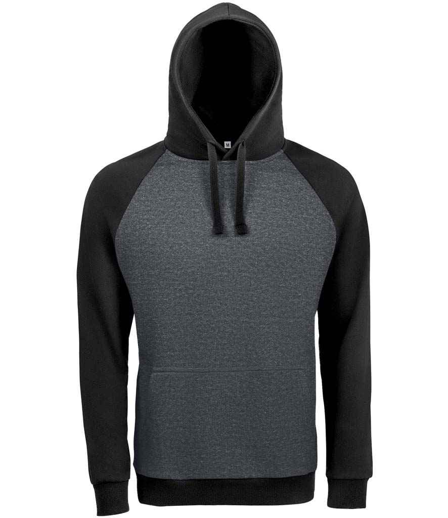 SOL'S Unisex Seattle Contrast Raglan Hoodie in Charcoal Marl Black by SOL'S — Custom branded clothing by Print Press, featuring premium embroidery produced in our specialist print lab in the UK.
