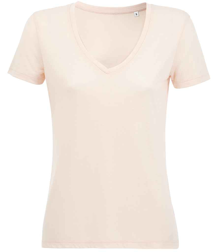 SOL'S Ladies Motion V Neck T-Shirt in Creamy Pink by SOL'S — Custom branded clothing by Print Press, featuring premium embroidery produced in our specialist print lab in the UK.