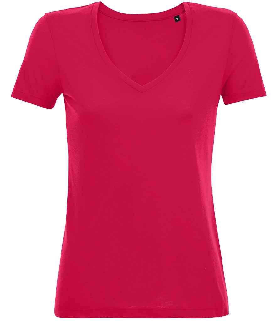 SOL'S Ladies Motion V Neck T-Shirt in Dark Pink by SOL'S — Custom branded clothing by Print Press, featuring premium embroidery produced in our specialist print lab in the UK.