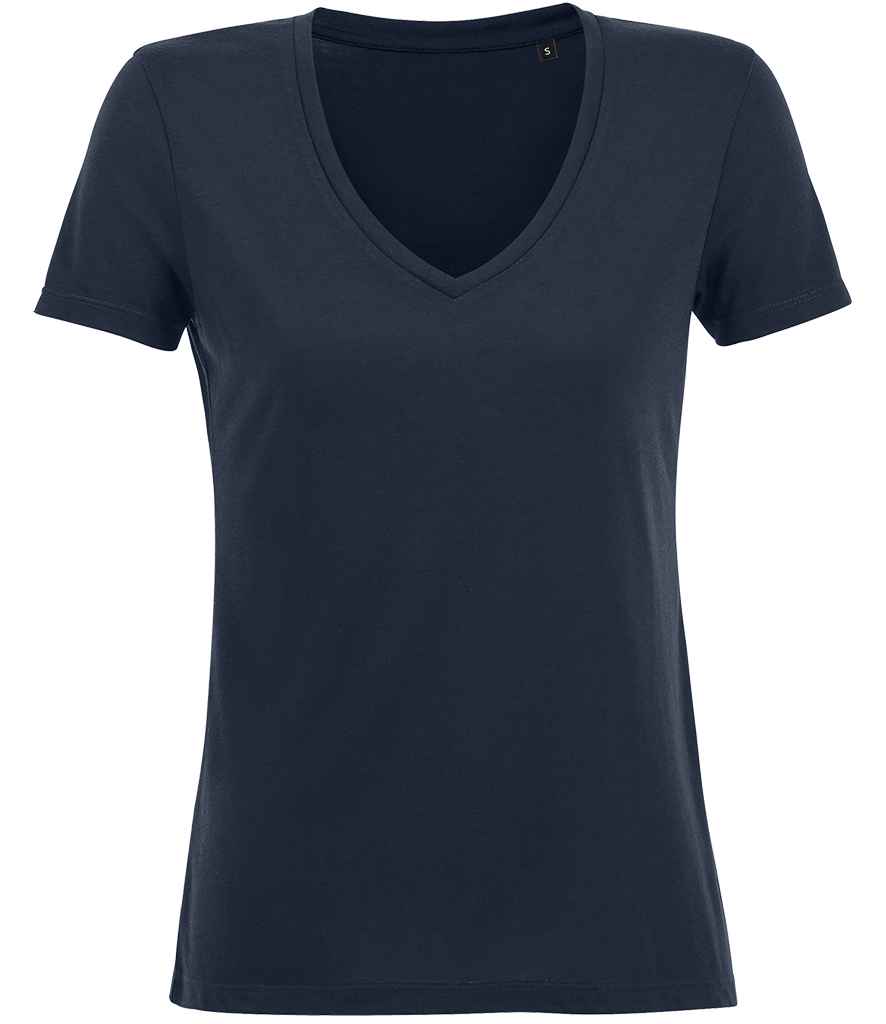 SOL'S Ladies Motion V Neck T-Shirt in French Navy by SOL'S — Custom branded clothing by Print Press, featuring premium embroidery produced in our specialist print lab in the UK.