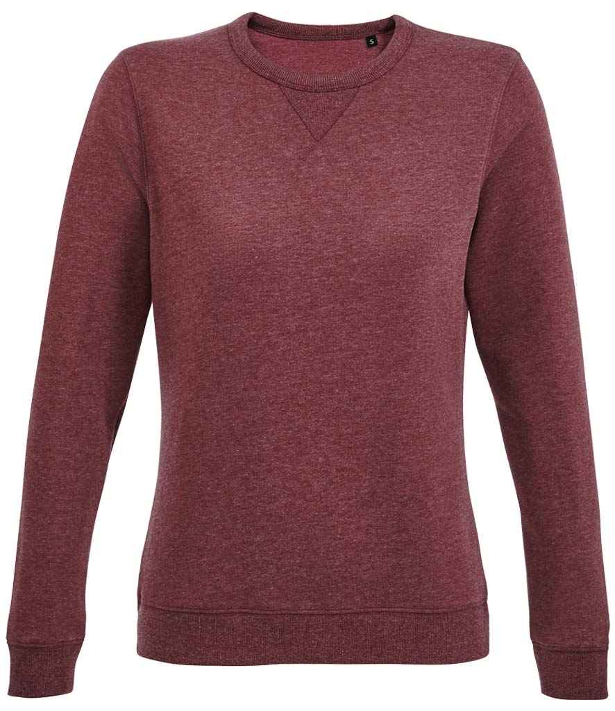 SOL'S Ladies Sully Sweatshirt in Heather Oxblood by SOL'S — Custom branded clothing by Print Press, featuring premium embroidery produced in our specialist print lab in the UK.