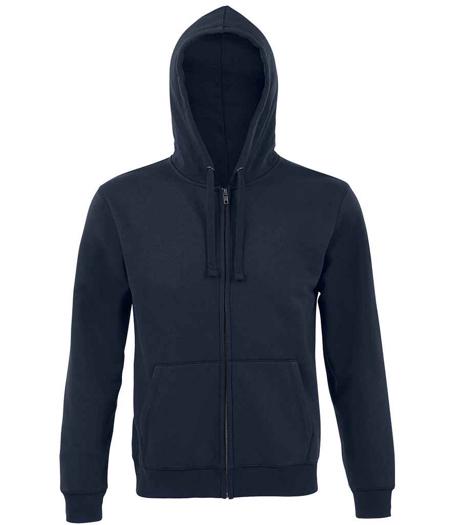 SOL'S Spike Full Zip Hooded Sweatshirt in French Navy by SOL'S — Custom branded clothing by Print Press, featuring premium embroidery produced in our specialist print lab in the UK.