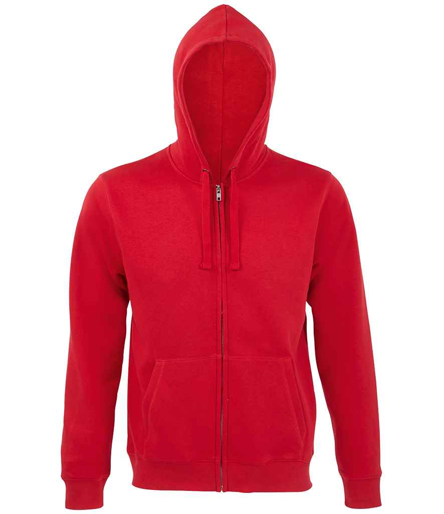 SOL'S Spike Full Zip Hooded Sweatshirt in Red by SOL'S — Custom branded clothing by Print Press, featuring premium embroidery produced in our specialist print lab in the UK.